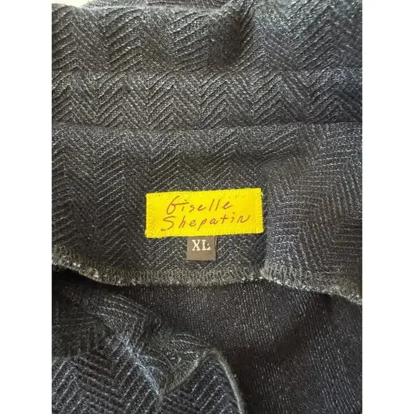 Giselle Shepatin Navy Blue Herringbone Knit Jacket Womens XL #5-0169 Art To Wear - Picture 10 of 10